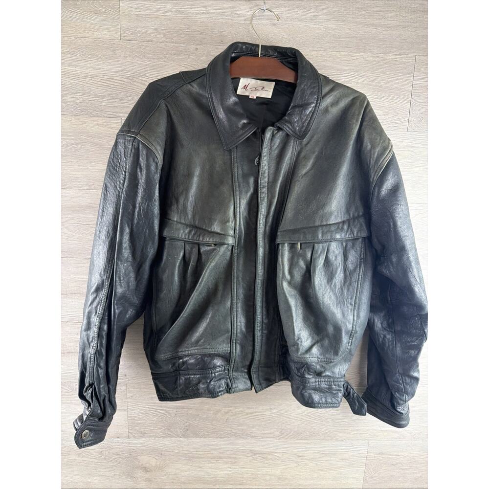 M. Julian Black Leather Jacket Men’s Size 46 Vintage